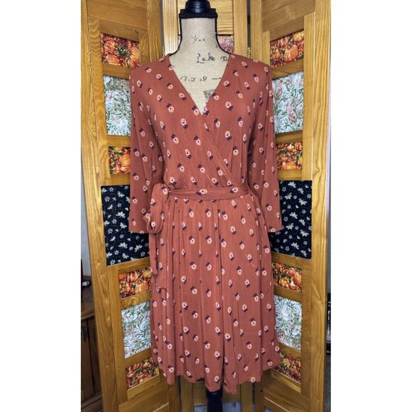 MATILDA JANE Faux Wrap Midi Dress Floral Belted Preppy Chic Flowy Teacher Sz L - Picture 1 of 7